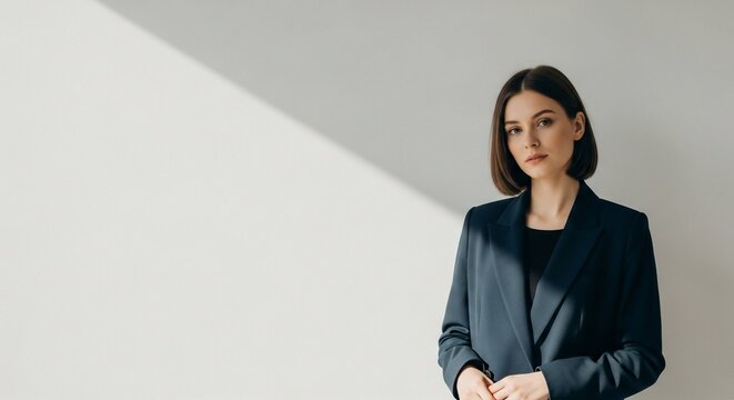 Woman in suit on white background
