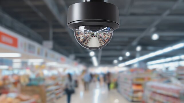 Surveillance camera monitoring grocery store.