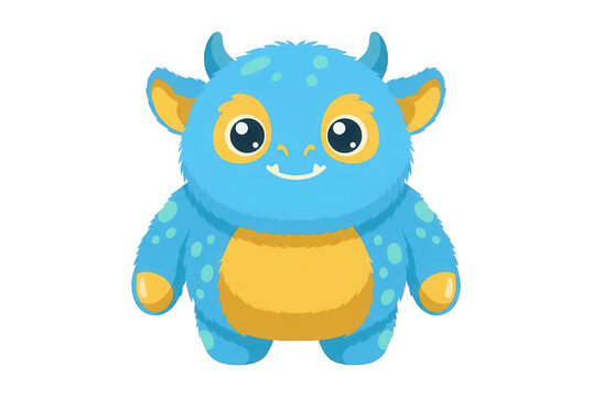 Illustration vectorielle d'un adorable petit monstre bleu et jaune avec des cornes et de grands yeux brillants, isol&eacute; sur un fond blanc propre.