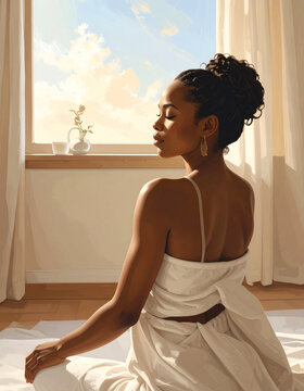 Woman meditating sunlight