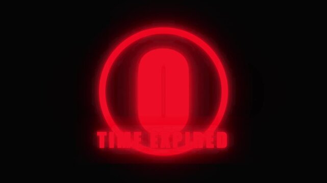Red five second countdown timer ending with flashing time expired text alert