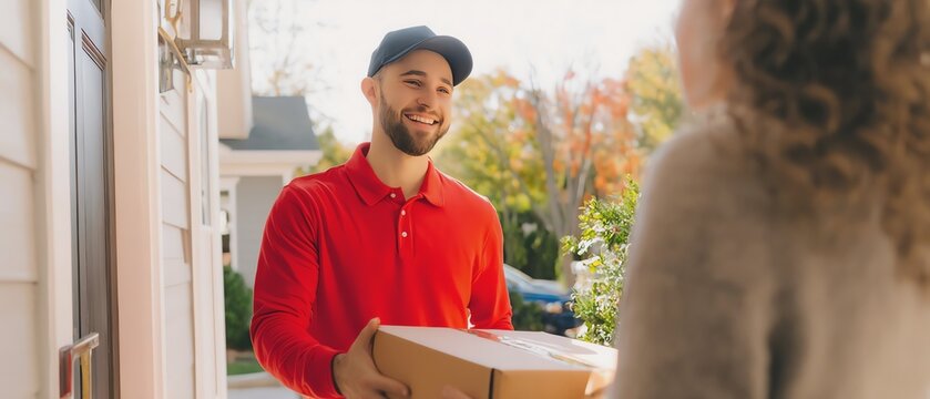 Delivery person at the front door with package.
