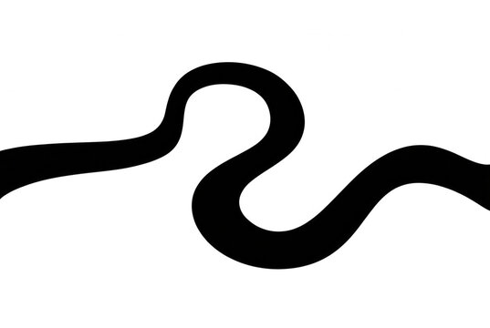 Une forme abstraite de ligne noire ondul&eacute;e et sinueuse isol&eacute;e sur un fond blanc pur, cr&eacute;ant un motif graphique minimaliste et fluide pour des projets de design cr&eacute;atif et de communication visuelle.