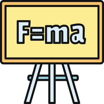 Blackboard displaying the fundamental physics equation fma for force, mass, and acceleration