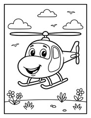 Obraz premium Helicopter Coloring Page for Kids | Transportation Coloring Page for Kids | Vehicle Coloring Sheet