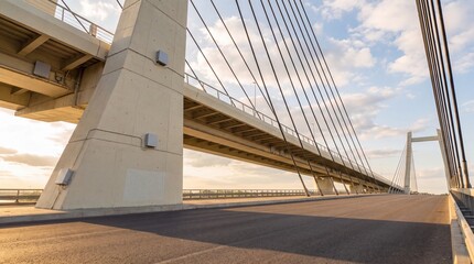 Fototapeta premium Smart sensors on concrete pillar of modern suspension bridge