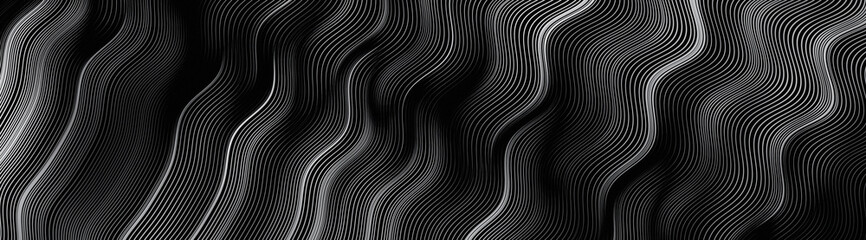 Fototapeta premium Abstract black and white wavy lines background with smooth curved dynamic texture pattern