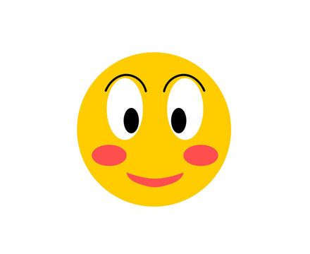 Cute yellow blushing face emoji with rosy cheeks and a gentle smile, isolated on a clean white background