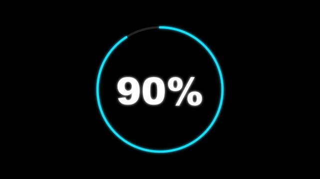 Circular loading progress bar with percentage counter filling up on black background