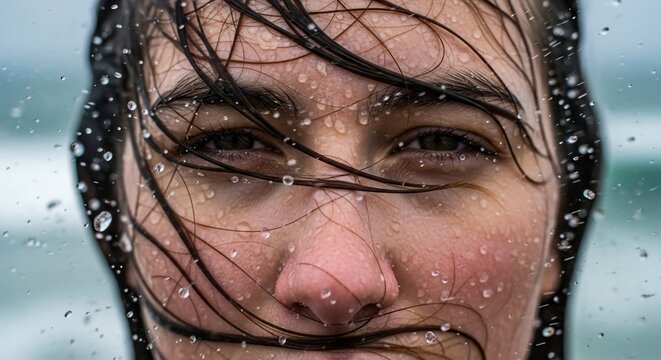 Woman face water droplets