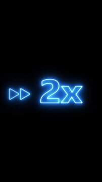 2x blue neon text animation with electric glow on black background. blue 2x speed icon for gaming and technology videos. blue outline 2x typography for video overlays.