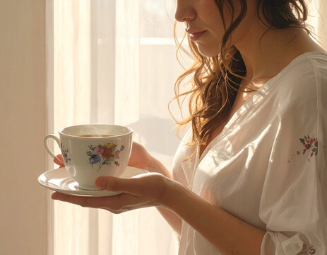 Woman holding tea cup