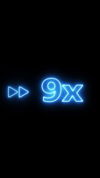 Glowing Blue Neon 9X Playback Speed Symbol for Ultra Fast Video Control, Accelerated Media Streaming, Digital Player Interface and Fast Forward Technology on Black Background