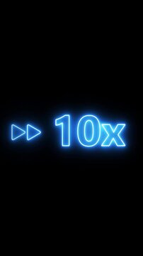 Futuristic Glowing Blue Neon 10X Playback Speed Icon for Ultra Fast Video Control, Accelerated Media Streaming, Digital Player Interface and Fast Forward Technology on Black Background