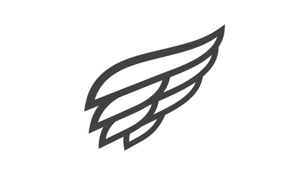 Minimalist line art graphic of a single bird wing silhouette representing flight, freedom, and spiritual growth.
