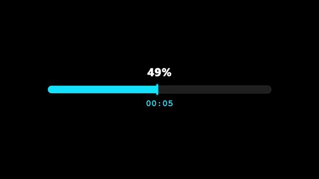 Digital loading progress bar filling with percentage and time