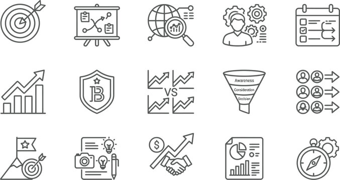 Marketing Strategy Icons Set for Business Plans and Campaigns