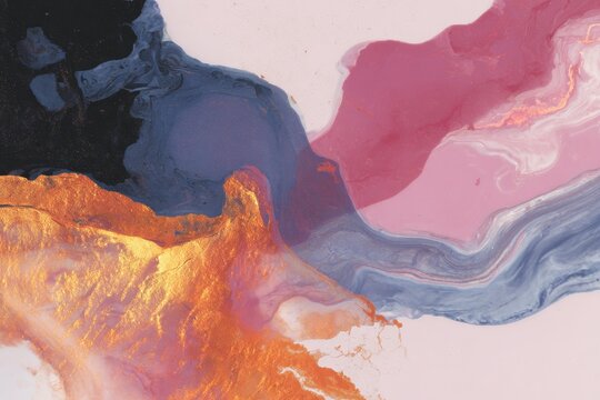 Abstract swirling liquid collage with gold and pink marble textures for background and poster design and decorative modern surface art
