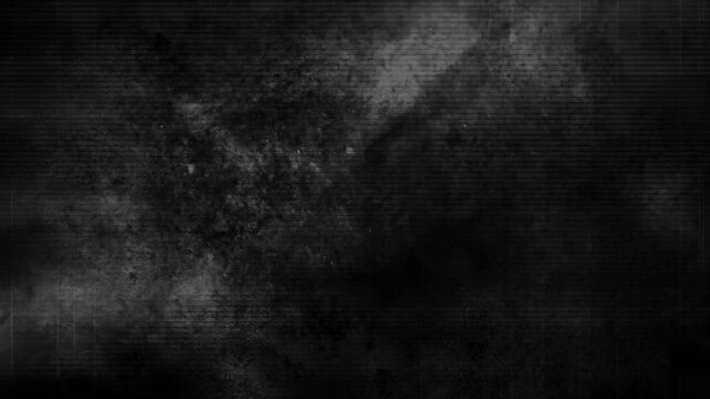 Dark grunge texture with soft gradient shading and subtle distressed edges, animated background overlay style. Dark industrial style grid with white scan lines, heavy scratches, dirt and film grain