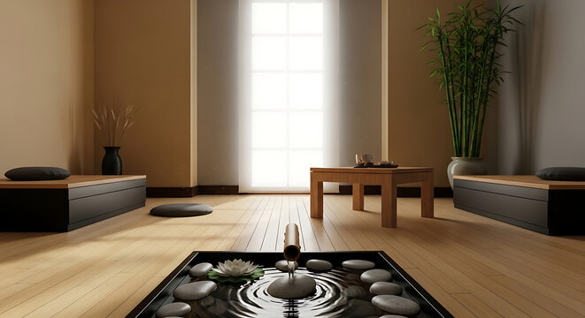 Zen meditation room with bamboo plant and water feature background full hd download 2025 2026