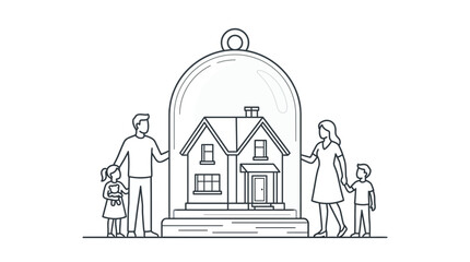 Fototapeta premium Family Protecting House Under Glass Dome