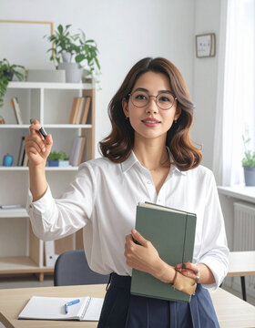 Woman holding pen notebook