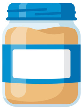 Glass jar filled with peanut butter or spread with a blank blue label, vector illustration