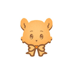 Obraz premium Cute cookie ferret character illustration with heart bow, kawaii cartoon animal