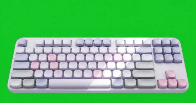 3D pastel mechanical computer keyboard on green screen background