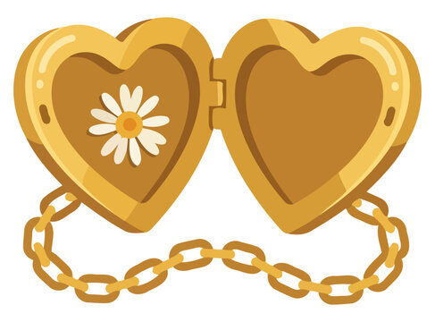 Open gold heartshaped locket with a daisy flower inside and a chain