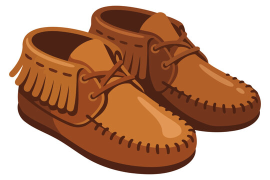 Pair of brown suede moccasin shoes with fringe detail and laces