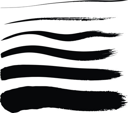 Diverse collection of black grunge brushes paint strokes and artistic elements for digital and traditional art applications