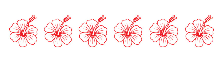 Red hibiscus outline silhouettes collection for tropical design and Hawaiian pattern compositions. © MDNAZMUL