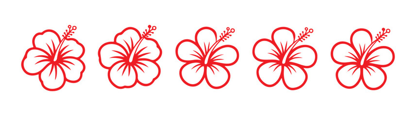 Vibrant red hibiscus flower outlines with detailed petals for summer graphic design templates. © MDNAZMUL