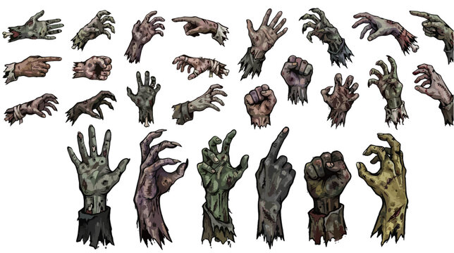 Damaged Zombie Hands Horror Grunge Halloween Hand Drawn Vector Collection