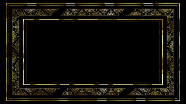 3d animation golden picture frame on the alpha channel background