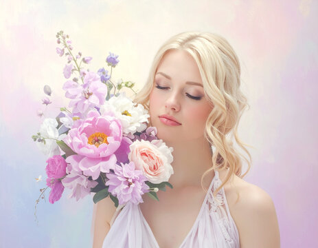 Woman holding flowers portrait