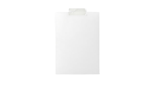 A single blank white paper sheet attached with a piece of tape to a flat surface for notes or business messages