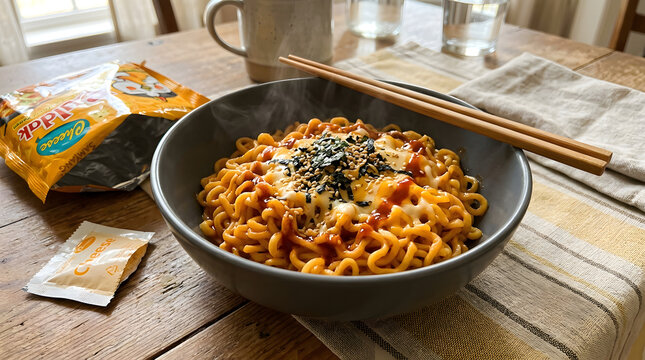 Spicy Korean Buldak Ramen with Cheese