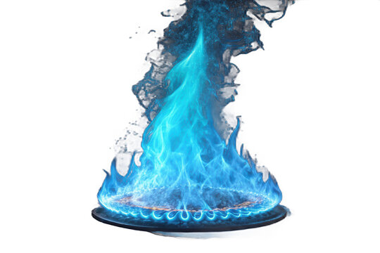Realistic blue translucent fire flame isolated on white background p n g a i generated blue fire glowing