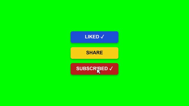 Subscribe button animation with play icon and notification bell on green screen
