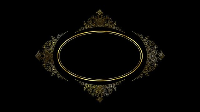 golden oval frame with floral ornament on the alpha channel background