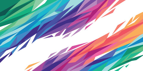 Obraz premium Abstract Rainbow Explosion: A vibrant abstract design featuring a chaotic yet beautiful explosion of colorful geometric shapes, ranging from deep blues and purples to fiery oranges and yellows.