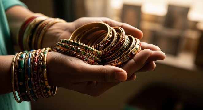 Woman holding gold bangles