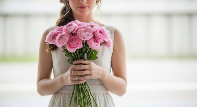 Woman holding pink flowers