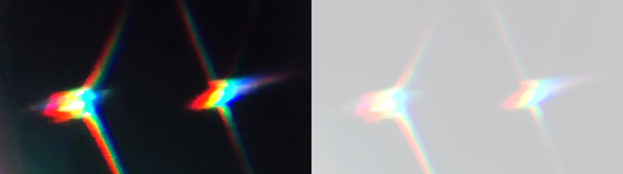Crystal Rainbow Filter PNG with Transparent Prism Reflection, Bright Optical Glow, Holographic Texture for Premium Illustration and Design.