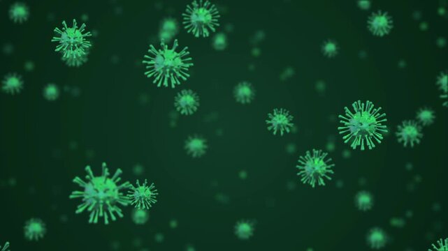 Green Virus Cells Floating Animation ,3D Microscopic Bacteria Pathogen for Medical and Science Stream Videos Motion Background