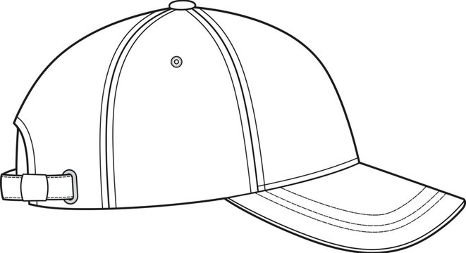 Baseball Cap Fashion Flat Sketch Side View with Curved Brim