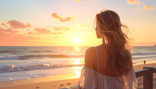 Woman ocean sunset