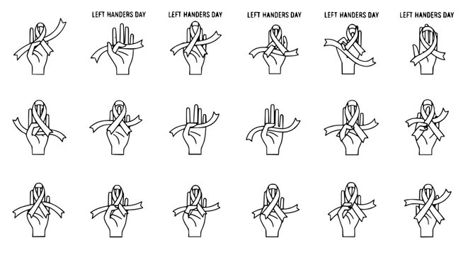 Left Handers Day Ribbon Icons Set